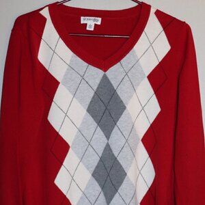 St. John's Bay Red v neck Argyle Sweater Size L